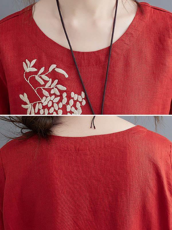Embroidery Vintae Color Half-Sleeve Long Dress-STYLEGOING