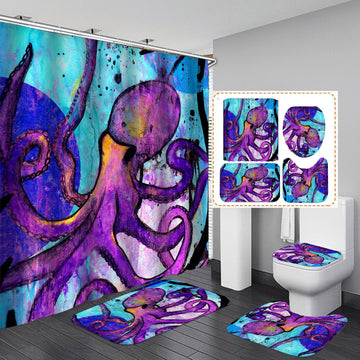 Purple Octopus Fabric Shower Curtain Sets