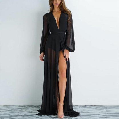 Women Kaftan Mesh Long Bikini Beach Dress-STYLEGOING