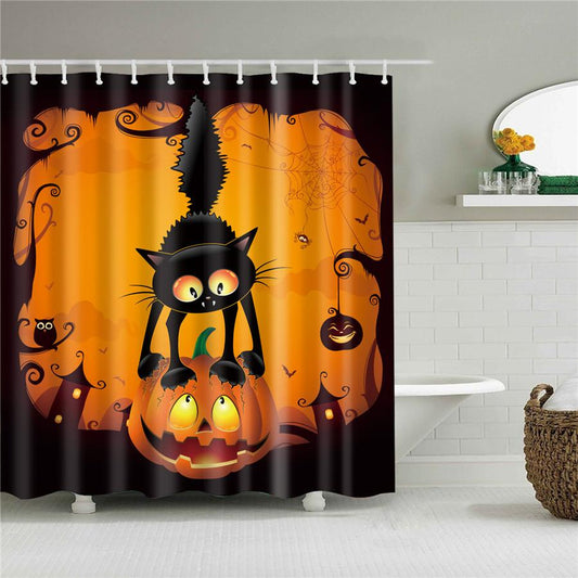 Happy Halloween 3D Cat Fabric Shower Curtain