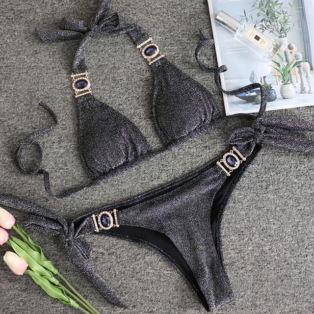 Women Bikinis Crystal Diamond Bikini Set-STYLEGOING