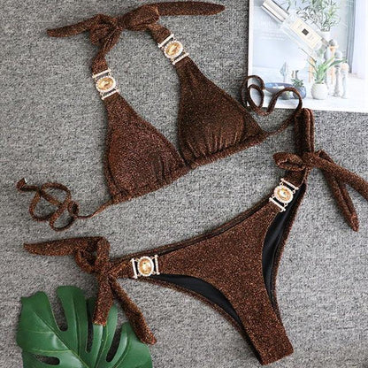 Women Bikinis Crystal Diamond Bikini Set-STYLEGOING