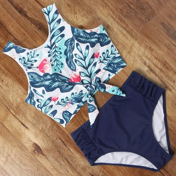 High Waist Bikini Leopard Floral Swimsuit-STYLEGOING