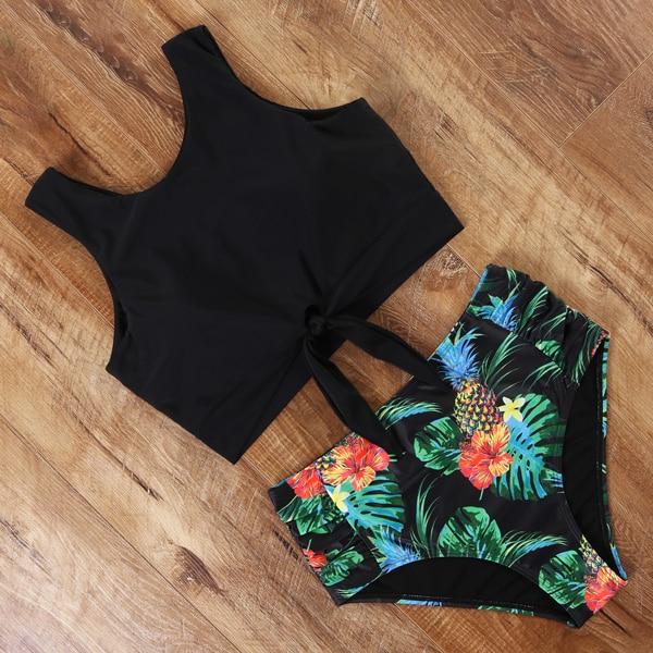 High Waist Bikini Leopard Floral Swimsuit-STYLEGOING