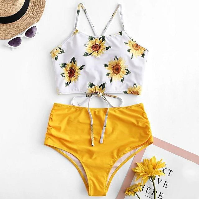 High Waist Bikini Leopard Floral Swimsuit-STYLEGOING