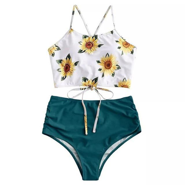 High Waist Bikini Leopard Floral Swimsuit-STYLEGOING