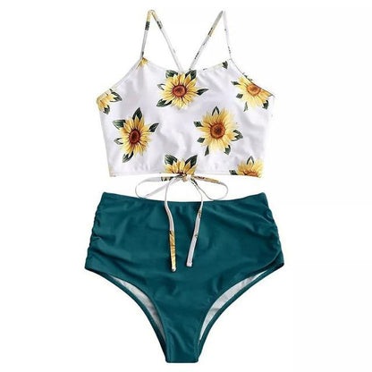 High Waist Bikini Leopard Floral Swimsuit-STYLEGOING
