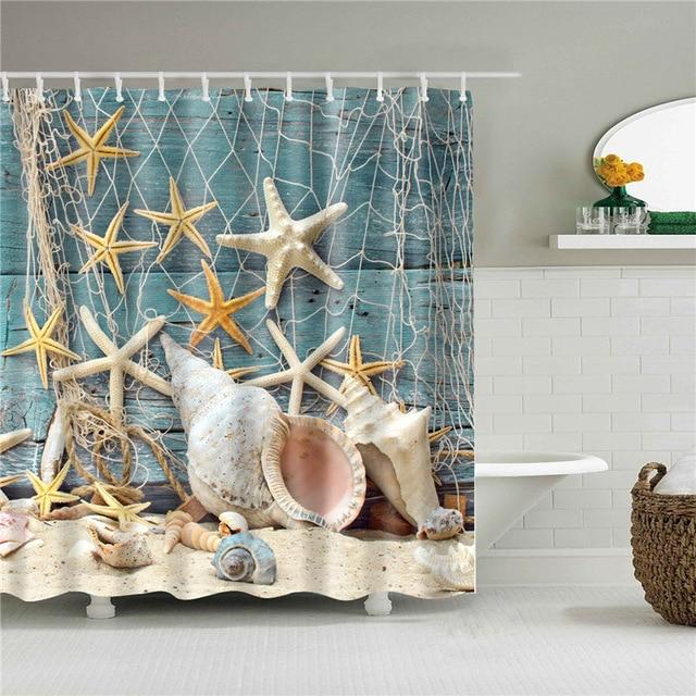 Rustic Sea Shells Fabric Shower Curtain-STYLEGOING