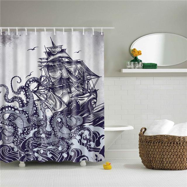 Kraken Print Fabric Shower Curtain-STYLEGOING