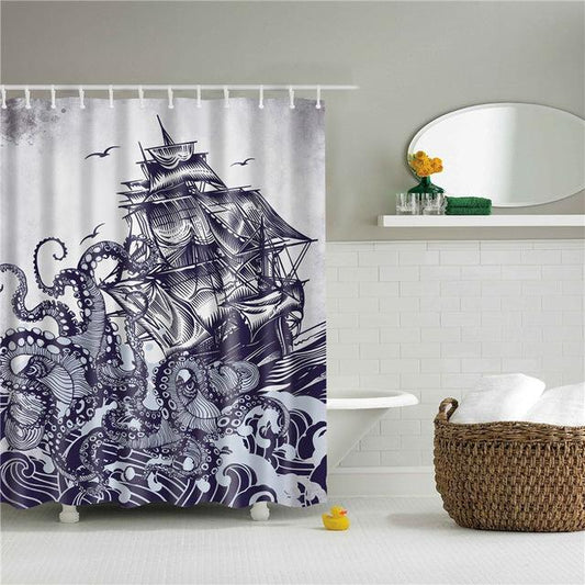 Kraken Print Fabric Shower Curtain-STYLEGOING