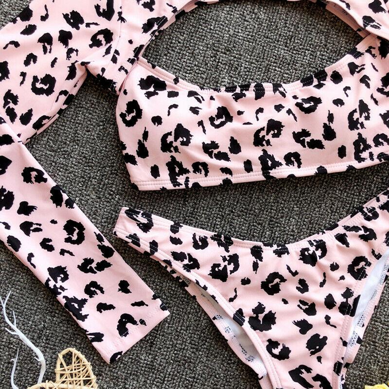 Long Sleeves Leopard 3PCS Set Swimwear-STYLEGOING
