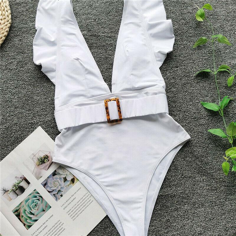 Sexy Solid Falbala Bikini with Buckle-STYLEGOING
