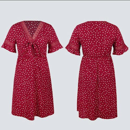 Plus Size Casual Dress V-neck Midi Dresses-STYLEGOING