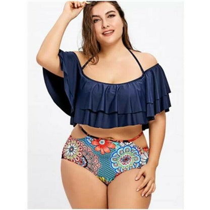 Plus Size High Waist Ruffle Bra Bikini-STYLEGOING