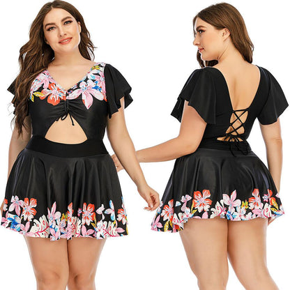 Plus Size Short Sleeve Bikini Swimsuit-STYLEGOING