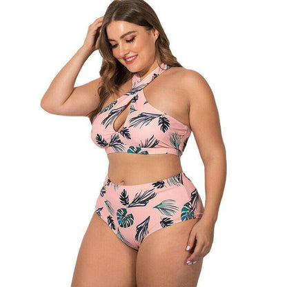 Plus Size High Waist Halter Bra Bikini Set-STYLEGOING
