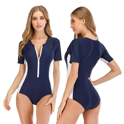 Short Sleeve One Piece Rash Guard Swimwear-STYLEGOING