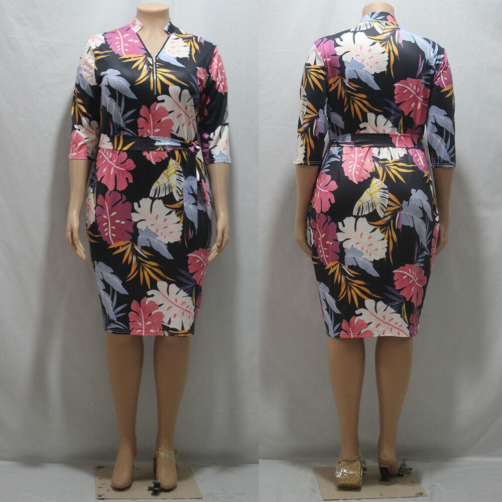 Plus Size Casual Flower Midi Dresses-STYLEGOING