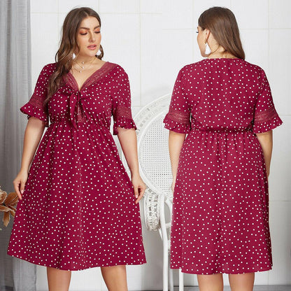 Plus Size Casual Dress V-neck Midi Dresses-STYLEGOING