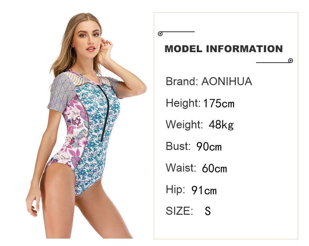 Short Sleeve One Piece Rash Guard Swimwear-STYLEGOING