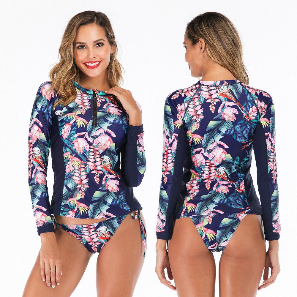Women Long Sleeve Rash Guard Swimwear-STYLEGOING