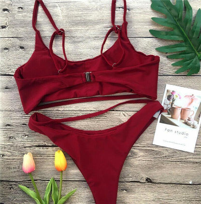 Leopard Print Solid Bikini Set Suits Swimwear-STYLEGOING