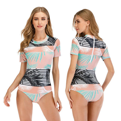 Women Short Sleeve One Piece Swimwear-STYLEGOING