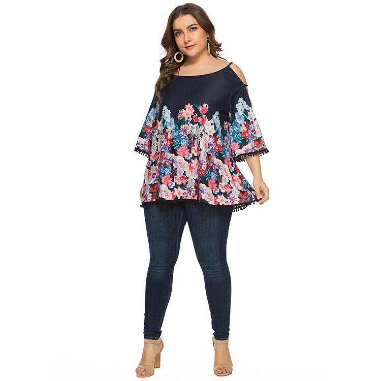 Floral Print Casual Blouse Plus Size T-Shirt-STYLEGOING