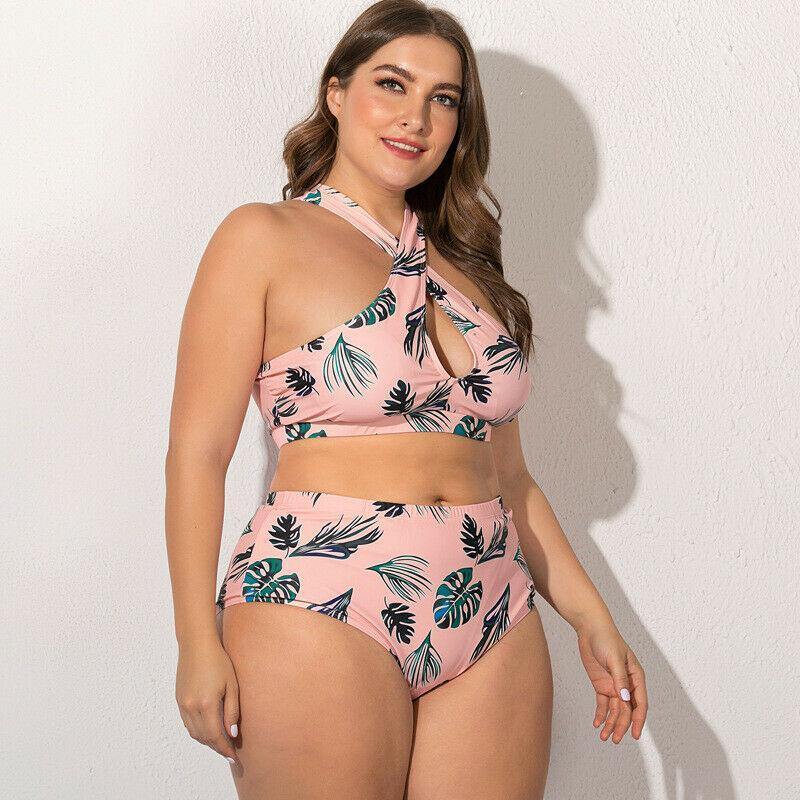 Plus Size High Waist Halter Bra Bikini Set-STYLEGOING