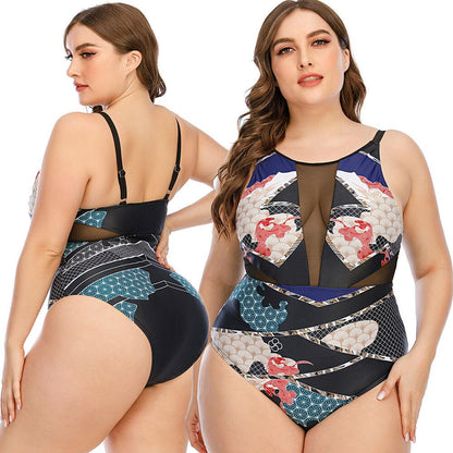 Womens Plus Size Floral Monokini-STYLEGOING