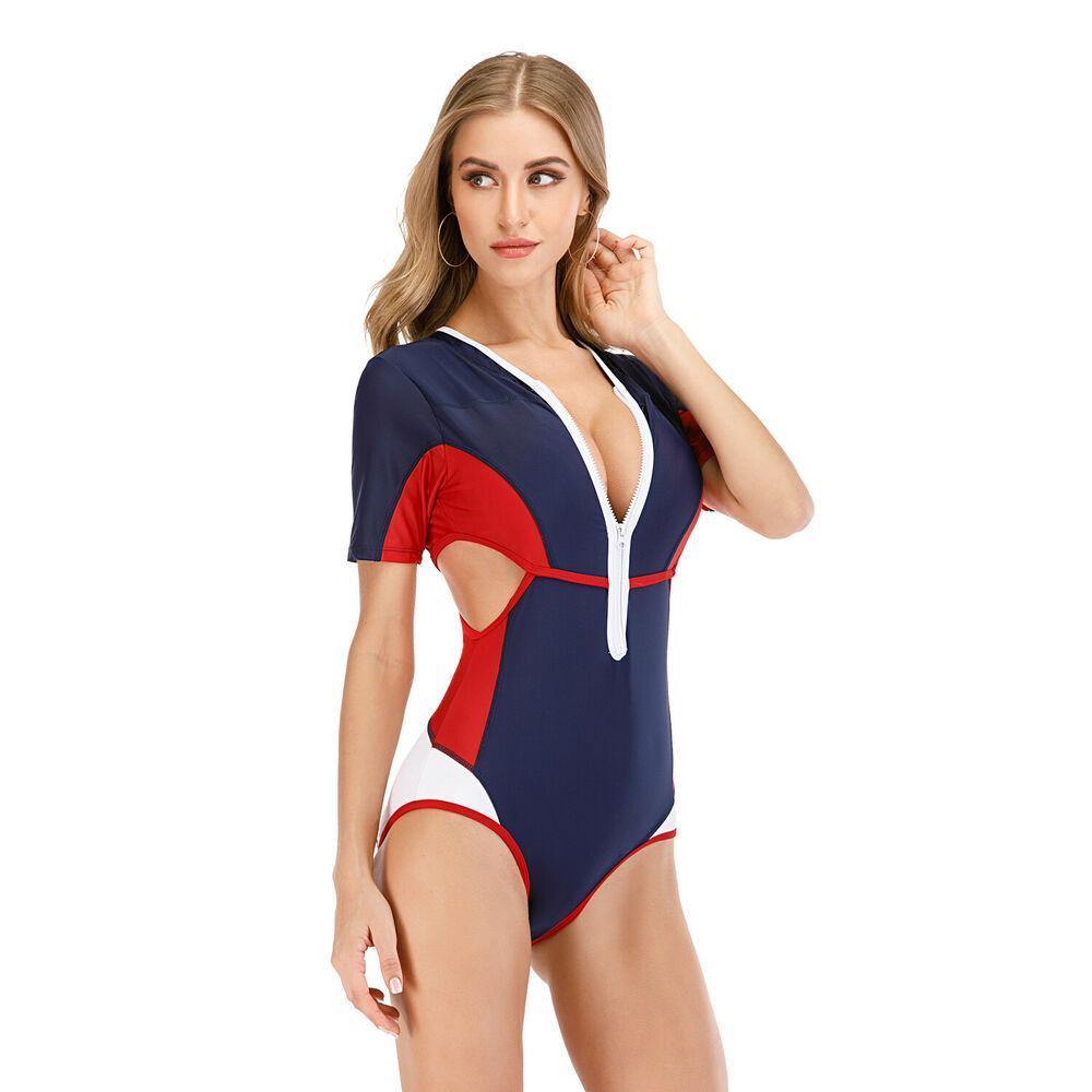 Short Sleeve One Piece Rash Guard Swimwear-STYLEGOING