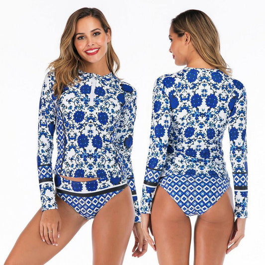 Long Sleeve Two Piece Rash Guard Swimwear-STYLEGOING