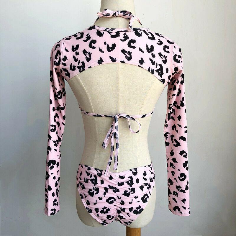 Long Sleeves Leopard 3PCS Set Swimwear-STYLEGOING