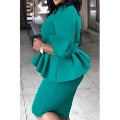 Plus Size Bodycon Ruffle Midi Dress-STYLEGOING