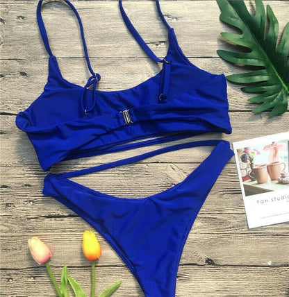 Leopard Print Solid Bikini Set Suits Swimwear-STYLEGOING
