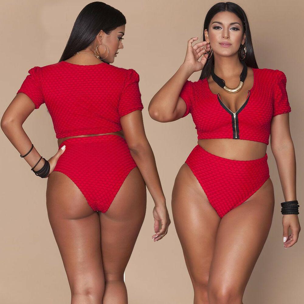 Plus Size High Waist Zipper Swimsuit-STYLEGOING