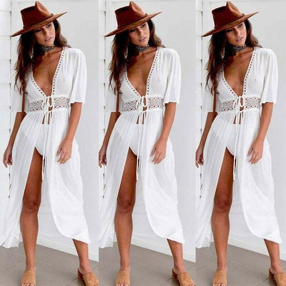 Women White Sarong Kimono n Dress-STYLEGOING