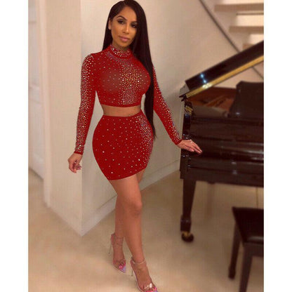 Women Bodycon Crop Top Skirt Set-STYLEGOING