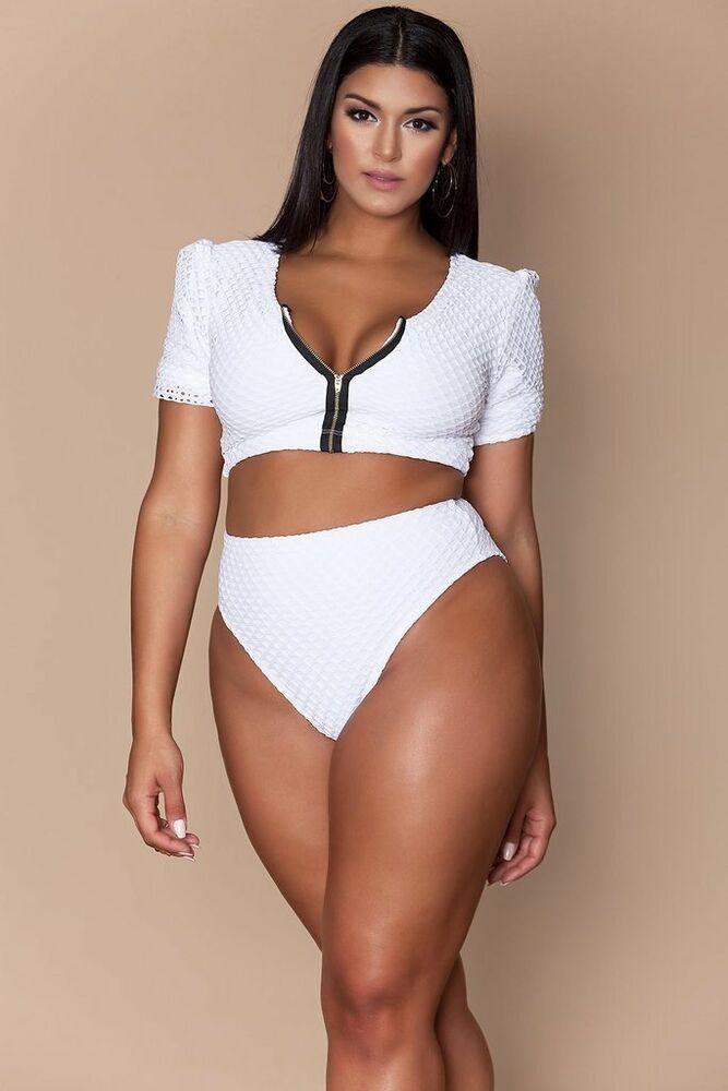 Plus Size High Waist Zipper Swimsuit-STYLEGOING