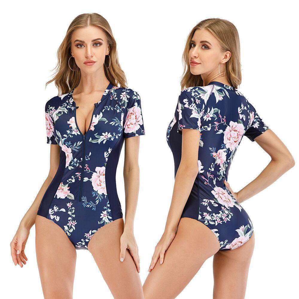 Floral Short Sleeve One Piece Swimwear-STYLEGOING