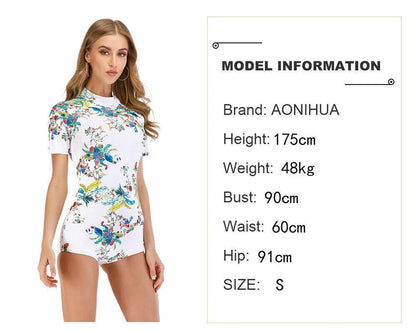 Floral Short Sleeve One Piece Swimwear-STYLEGOING
