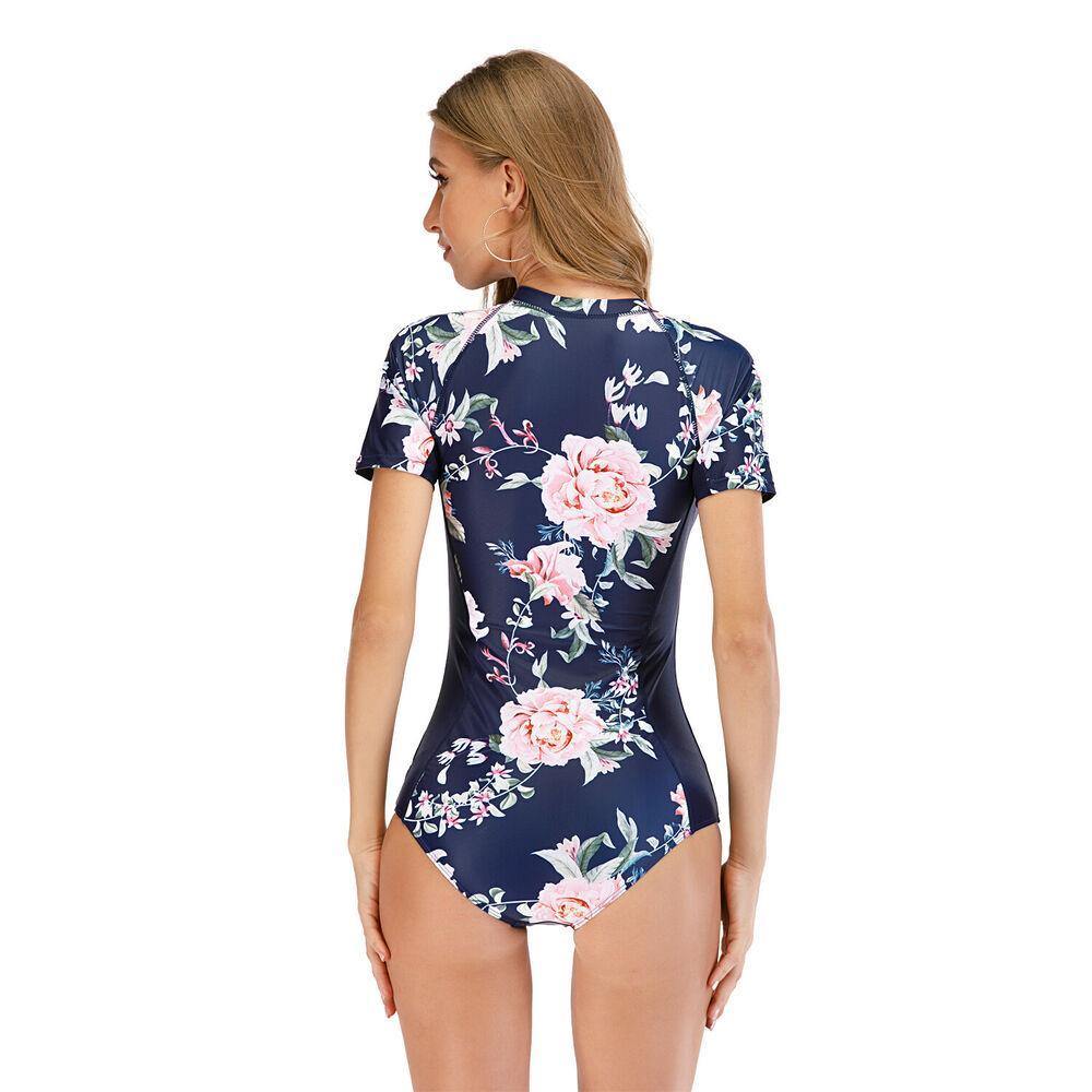 Floral Short Sleeve One Piece Swimwear-STYLEGOING