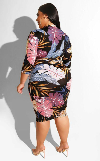Plus Size Casual Flower Midi Dresses-STYLEGOING