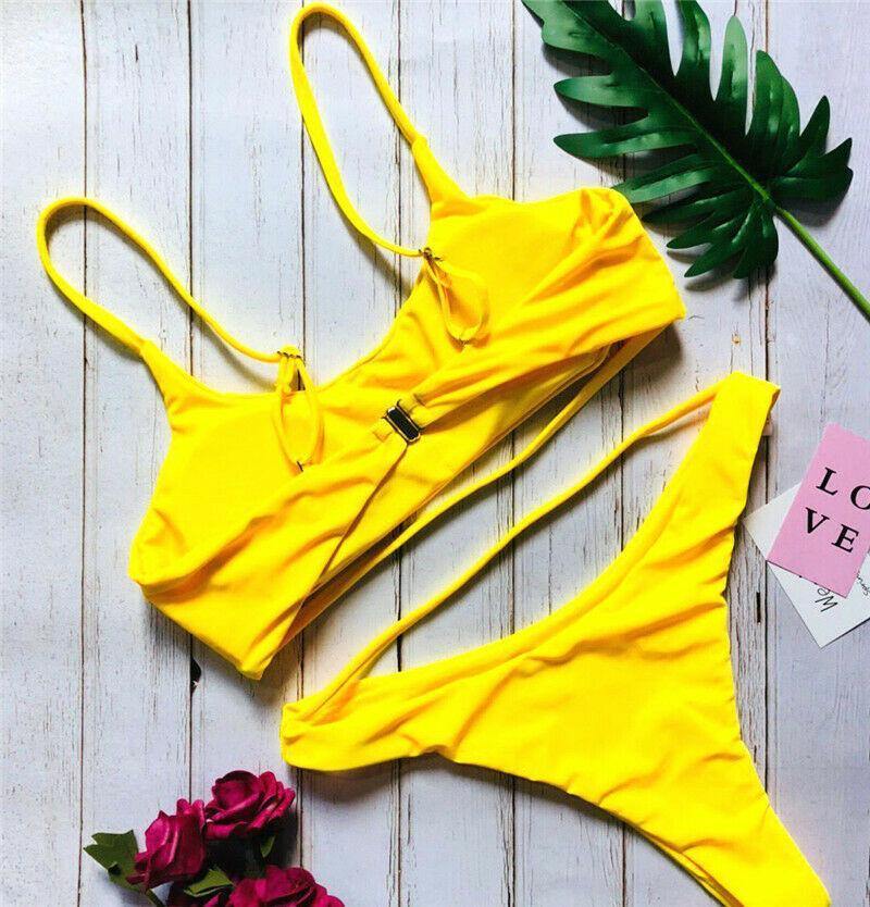 Leopard Print Solid Bikini Set Suits Swimwear-STYLEGOING