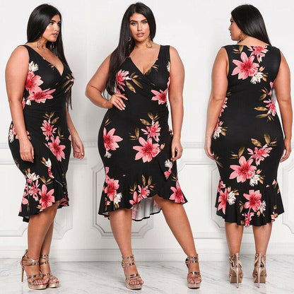 Womens Casual Plus Size Midi Dresses-STYLEGOING