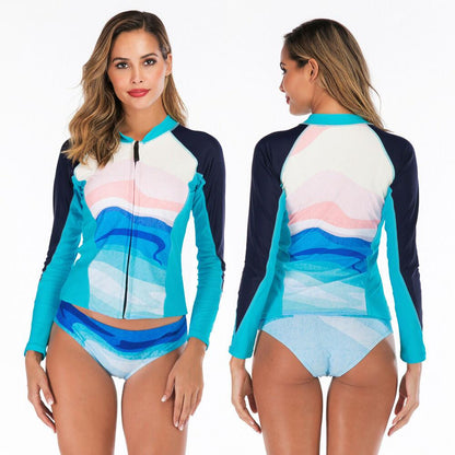 Long Sleeve Rash Guard Two Piece Swimsuit-STYLEGOING