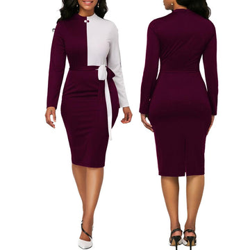 Long Sleeve Office Wear Bodycon Mini Dress-STYLEGOING