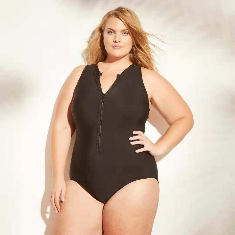 Plus Size Zipper One Piece Monokini-STYLEGOING