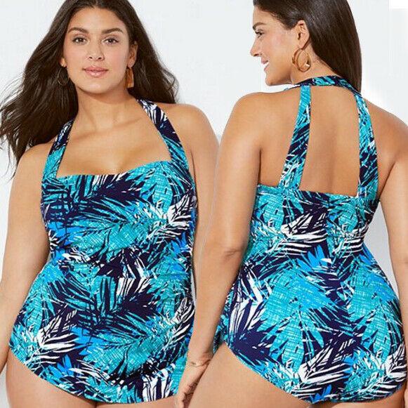 Plus Size Halter Blue Monokini-STYLEGOING