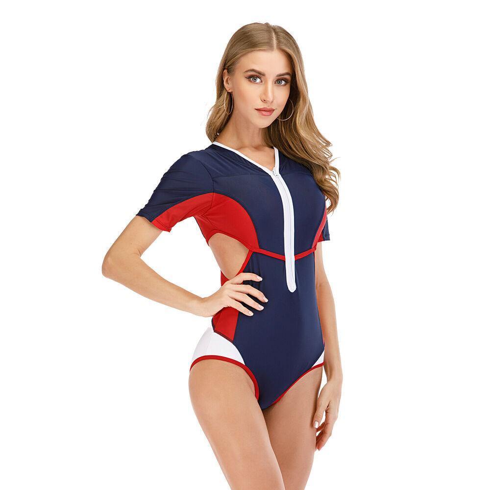 Short Sleeve One Piece Rash Guard Swimwear-STYLEGOING